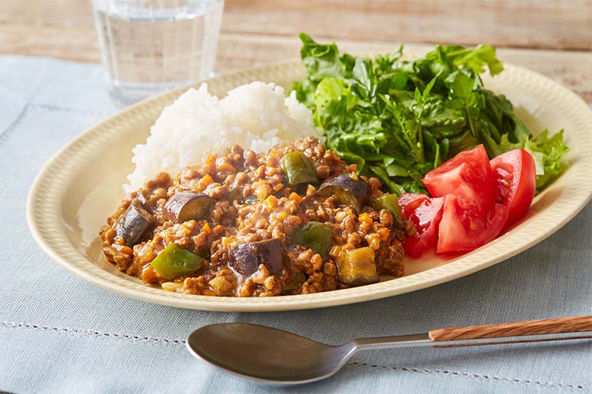 レンジで！大豆のお肉のなすキーマカレー