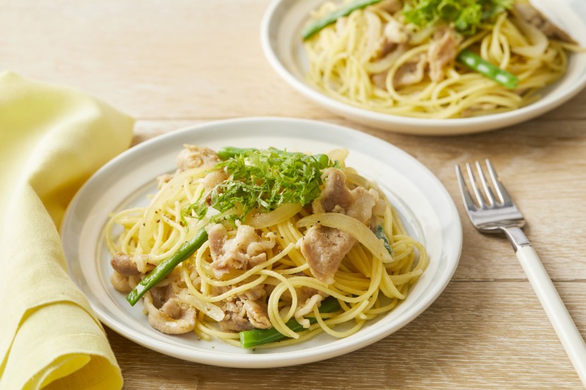 【下味冷凍】豚肉のみそ和風パスタ柚子胡椒風味 〜豚肉の柚子胡椒みそ漬けアレンジ〜