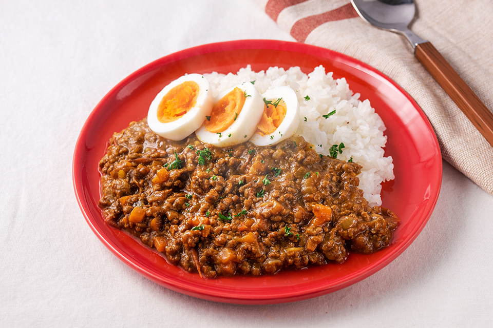 電気圧力鍋で作る大豆のお肉入りヘルシーキーマカレー