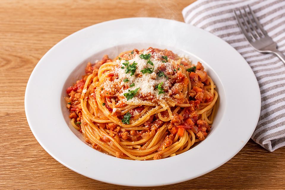 大豆のお肉で作るミートソーススパゲッティ