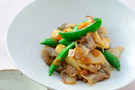 スナップエンドウと筍 豚肉のしょうゆ糀炒め レシピ マルコメ