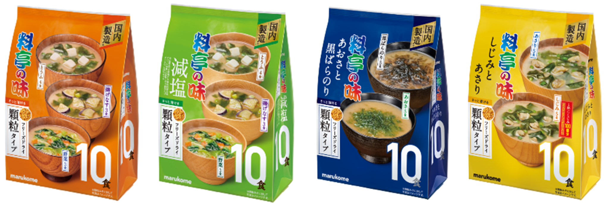 顆粒みそ汁10食タイプの具材をお好みに沿った組み合わせでリニューアル