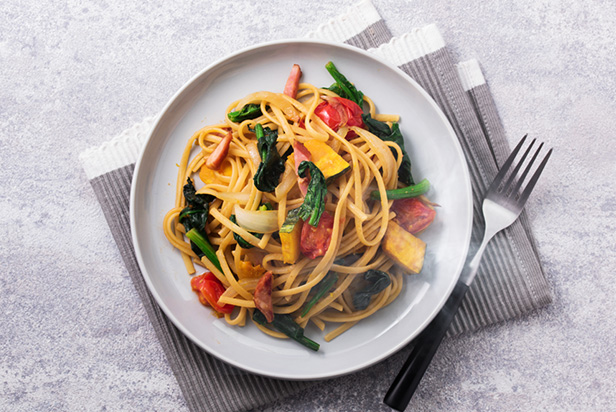 Miso Pasta with Bacon and Vegetables