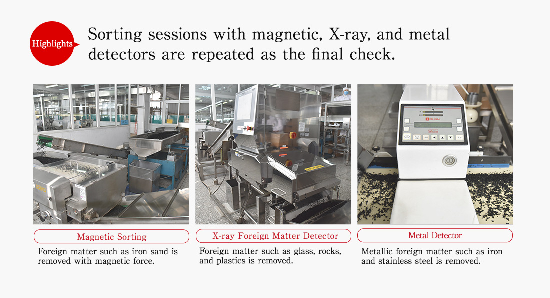 Highlights. Sorting sessions with magnetic, X-ray, and metal detectors are repeated as the final check.