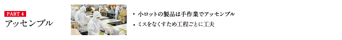 PART4 アッセンブル・小ロットの製品は手作業でアッセンブル ・ミスをなくすため工程ごとに工夫 詳しくはこちら