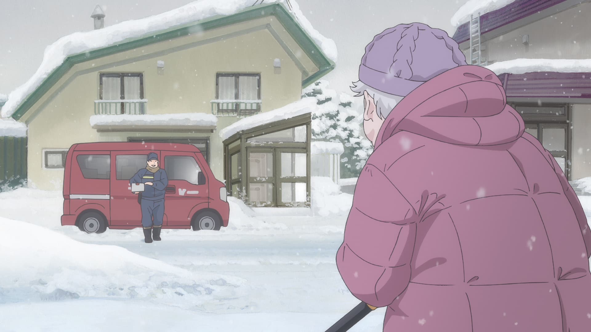 ゆっくりと雪を押してゆく祖母の後ろ姿