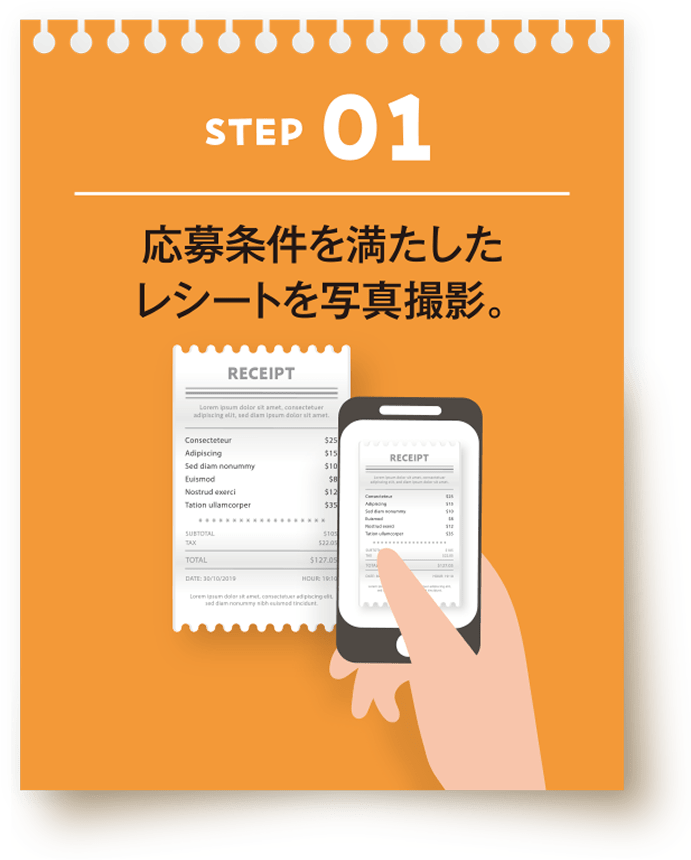 応募条件を満たしたレシートを写真撮影。
