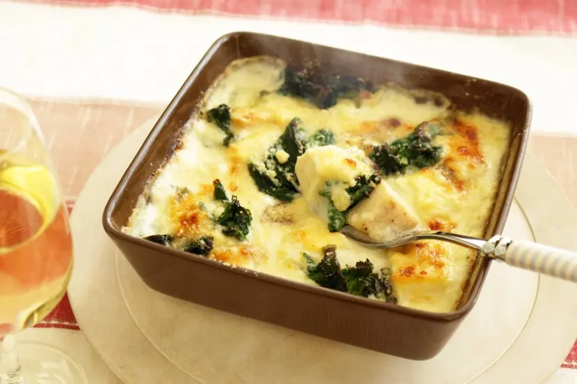 菜の花と豆腐の白みそグラタン