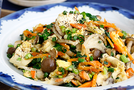 秋野菜と鮭の豆腐チャンプルー