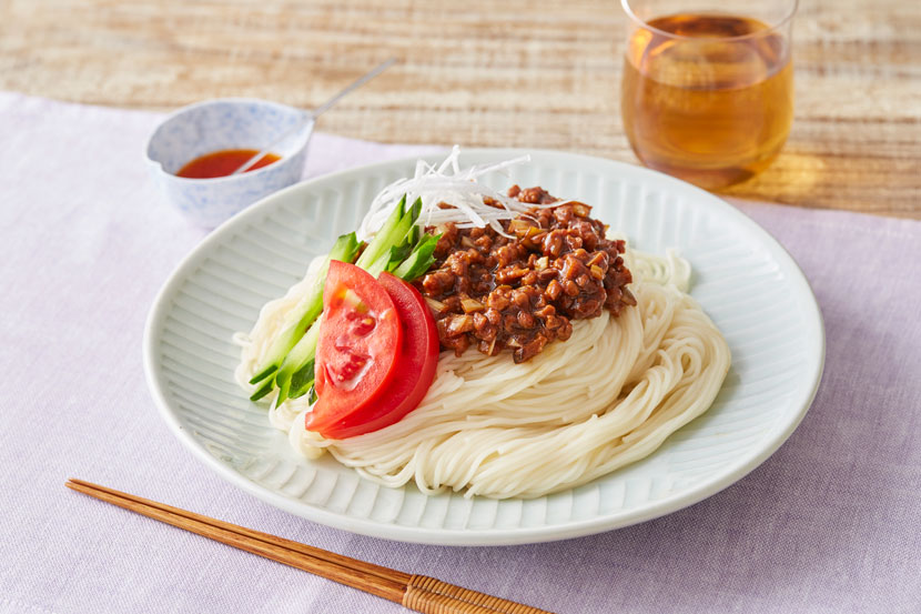 レンジで!肉みそ風ジャージャーそうめん