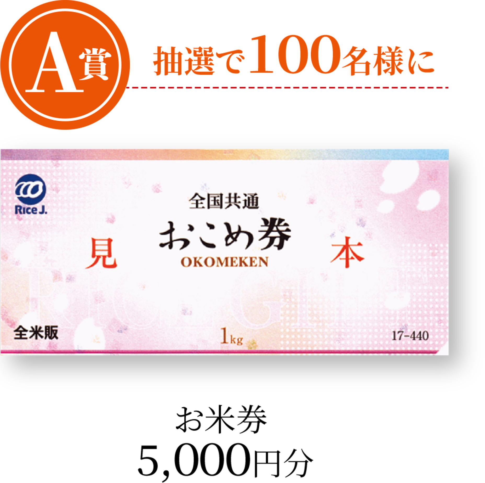 A賞抽選で100名様にお米券5,000円分