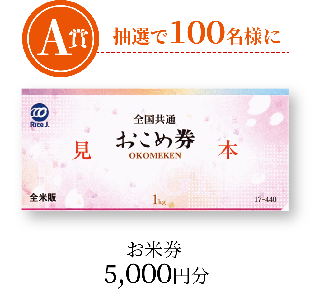 A賞抽選で100名様にお米券5,000円分